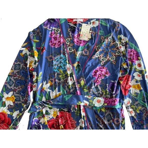 Johnny Was Sunrise Robe Sleep Wear Blue Floral Cotton Night Lounge Flowers NEW - Picture 5 of 6